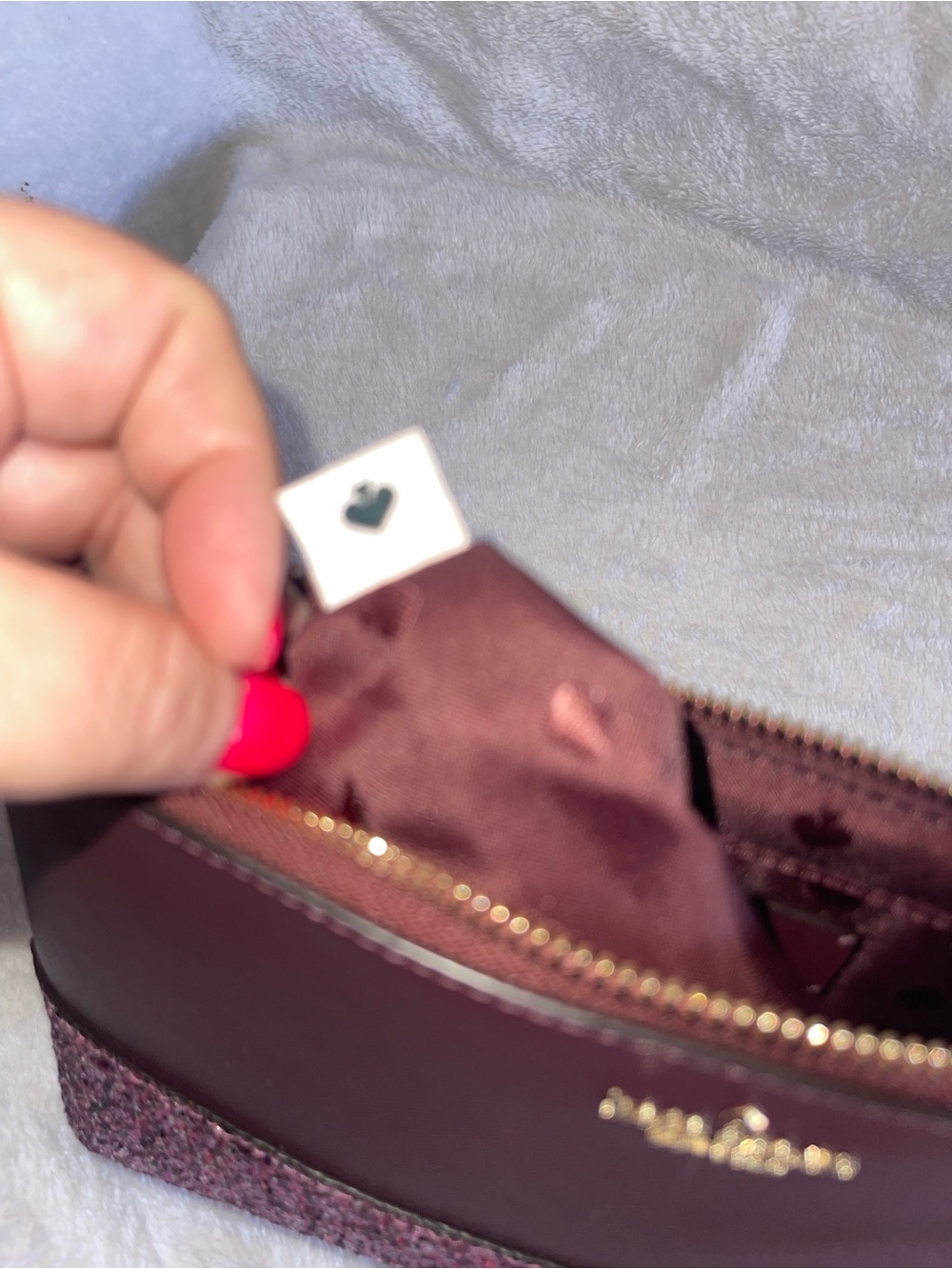kate spade plum crossbody with pink-purple glitter trim excellent condition - Picture 8 of 9